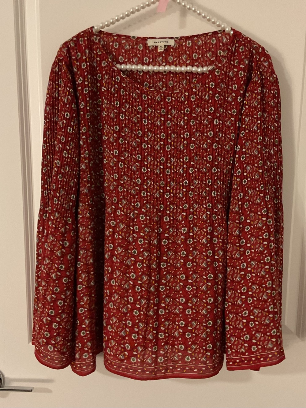 Max Studio Pleated Floral Long Sleeve Blouse